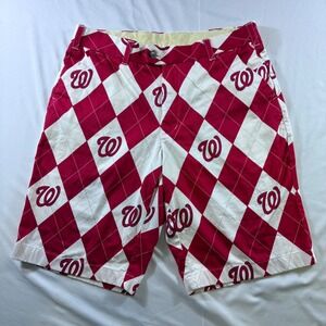 Loudmouth MLB Washington Nationals Argyle Golf Shorts Mens 32 Red White Logo
